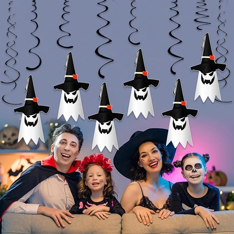 Decorazione Appesa Halloween Fantasma Con Cappello Da Stregone Spirali Nere Ornamenti Da Soffitto Forniture Festa Horror