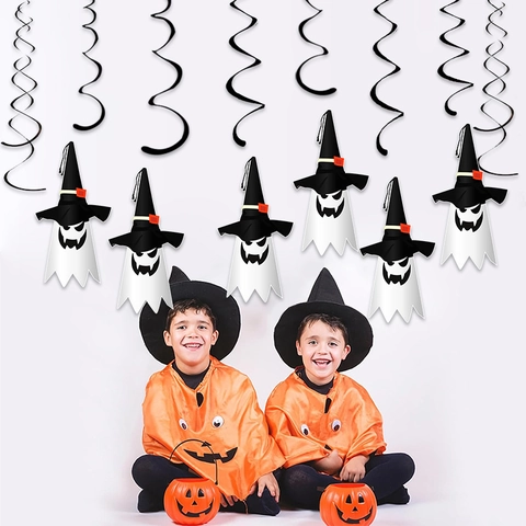 Decorazione Appesa Halloween Fantasma Con Cappello Da Stregone Spirali Nere Ornamenti Da Soffitto Forniture Festa Horror