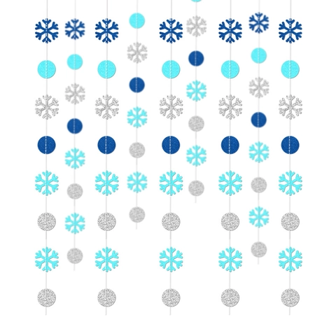 Christmas Snowflake Paper Garland Hanging Decoration Holographic Blue Silver Glitter Winter Party Background Decor