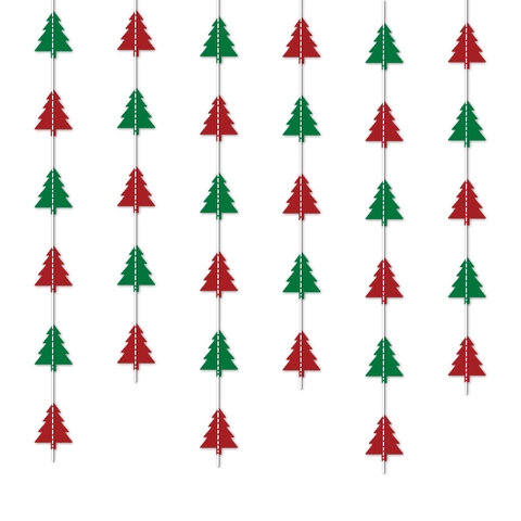 Christmas Tree Paper Garland Red Green White Hanging Banner For Holiday Party Layout Indoor Festive Decoration Ribbon