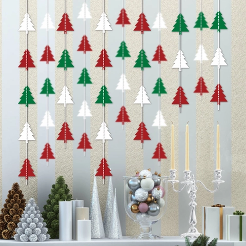 Christmas Tree Paper Garland Red Green White Hanging Banner For Holiday Party Layout Indoor Festive Decoration Ribbon