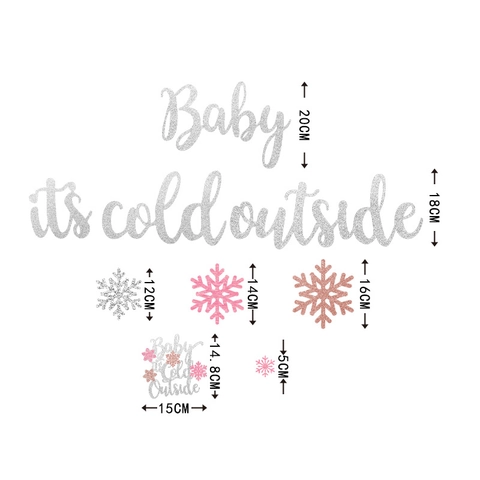 Snowflake Party Decorations Glitter Paper Baby It's Cold Outside Banner Cake Topper Cupcake Toppers Winter Wonderland