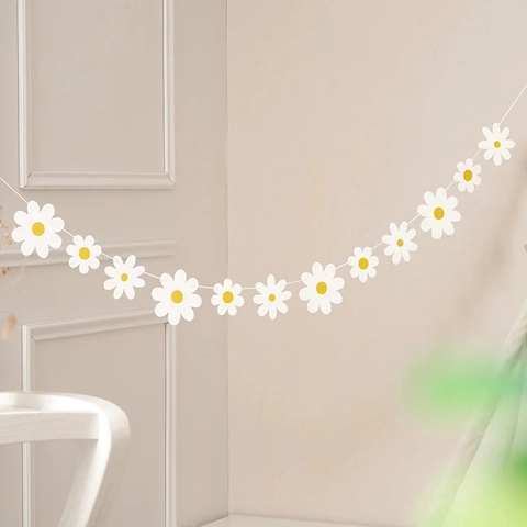Gänseblümchen Blumengirlande Papierbanner Für Geburtstagsfeier Haus Wanddekoration Frische Florale Hängende Requisite