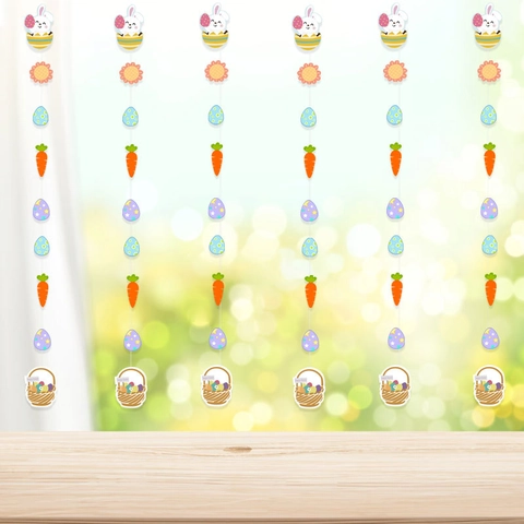 Ghirlanda Di Pasqua Carta Cartone Animato Coniglio Carota Uovo Banner Decorazioni Per Feste Colorate Ornamenti Casa