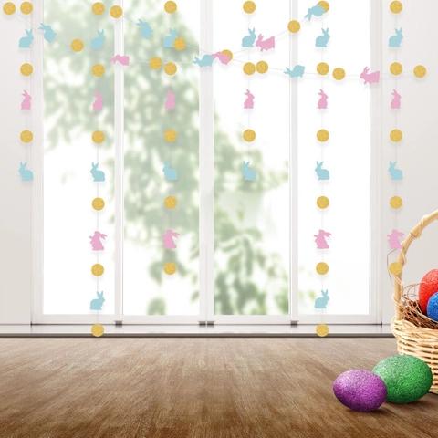 Ghirlanda Di Pasqua Carta Cartone Animato Coniglio Carota Uovo Banner Decorazioni Per Feste Colorate Ornamenti Casa