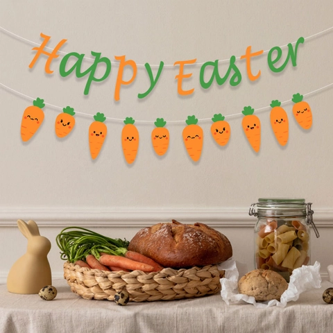 Easter Rabbit Carrot Banner Paper Garland Happy Easter Hanging Decoration For Holiday Home Wall Party Decor