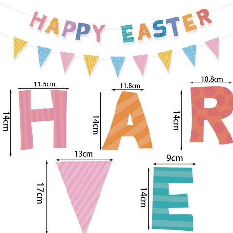Happy Easter Banner Garland Macaron Color Paper Triangular Bunting Polka Dot Stripe Pattern Party Decoration Hanging Sign