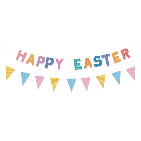 Happy Easter Banner Macaron Color Paper Bunting Polka Dot Stripe Triangular Flag Holiday Party Birthday Decoration