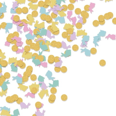 Easter Confetti Paper Rabbit Bunny Shapes Gold Glitter Circles Table Scatter Party Decorations Birthday Decor