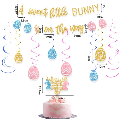 Set Decorazioni Festa Pasqua Coniglio Uovo Banner Glitter Oro A Sweet Little Bunny Is On The Way Decorazioni Appese