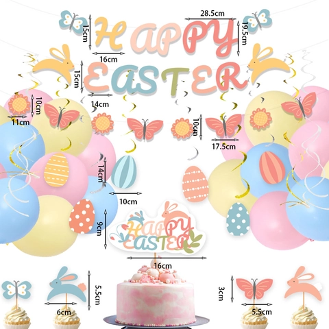 Buona Pasqua Decorazione per Feste Striscione Motivo Coniglio Uovo Spirale Sospesa Cake Topper Palloncino Macaron per Festival Compleanno