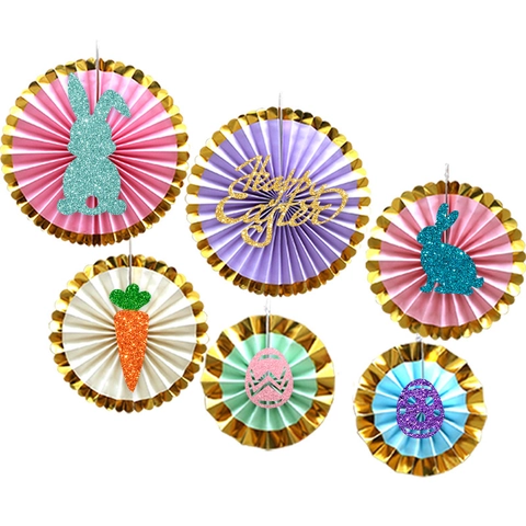 Easter Paper Fan Decoration Set Colorful Rabbit Easter Egg Hanging Ornaments For Party Backdrop Holiday Wall Decor 6PCS