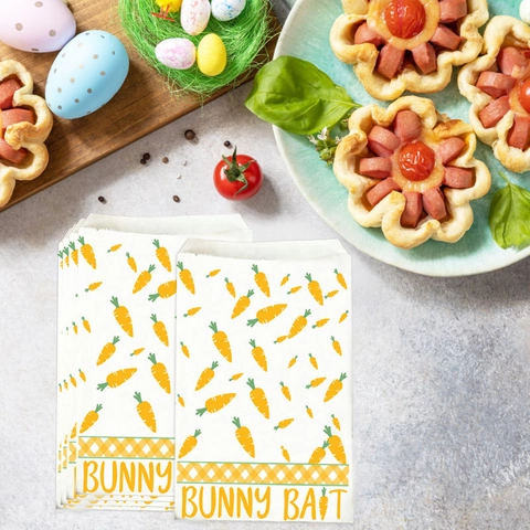 Easter Kraft Paper Gift Bags Bunny Carrot Colorful Egg Pattern Party Favor Bags For Candy Treats Snacks Holiday Celebration