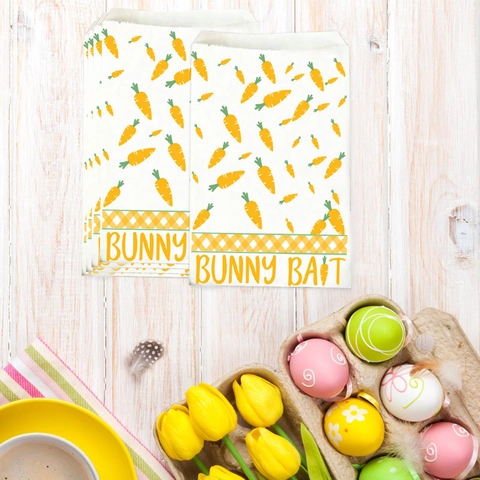 Ostern Kraftpapier Geschenktüten Mit Karotten Hasen Eiern Muster Bunny Bait Happy Easter Treat Bags Für Party Süßigkeiten