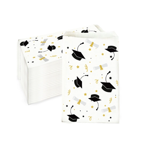 Graduation Gift Bags Kraft Paper Mortarboard Diploma Scroll Star Pattern Favor Bags For Graduation Ceremony Party Supplies