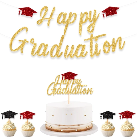 Decorazioni Per Feste Di Laurea Striscione Glitterato Happy Graduation E Decorazioni Per Torte Per Cerimonia