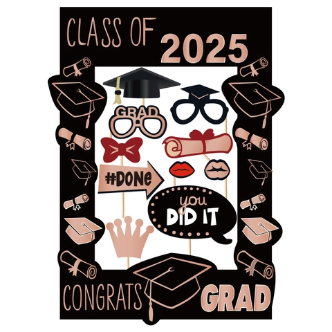 Graduation Photo Booth Props 2026 Congrats Grad Photo Frame Decorations Cardboard Handheld Accessories For Party Graduation