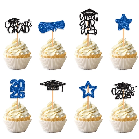 Glitzer Abschluss Cupcake Topper Für Party Kuchen Dekorationen Mit Doktorhut Und Congrats Grad Class Of 2025 Design