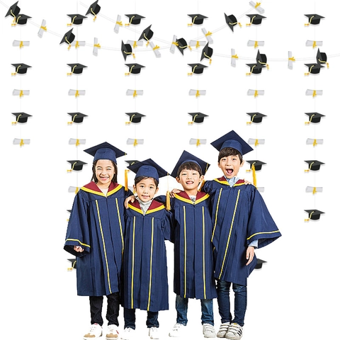 Graduation Party Hanging Banner Paper Black Mortarboard Hat White Diploma Scroll Garland For Graduation Ceremony Decor