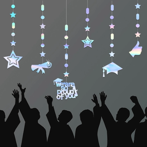 Glitter Graduation Party Hanging Decorations Banner We Are So Proud Of You Diploma Cap Star Pendant Set For Ceremony Decor