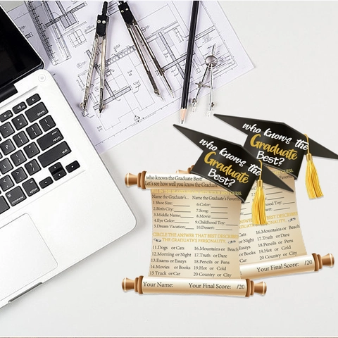 Graduation Party Game Cards Who Knows The Graduate Best Interactive Question Cards With Graduation Cap Tassel Decoration