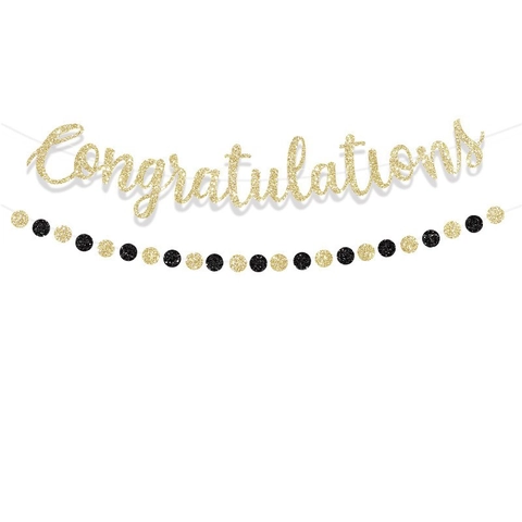 Decorazioni per Festa di Laurea Luccicanti Striscione Lettere Congratulations Ghirlanda a Punti Oro Nero Forniture Sfondo