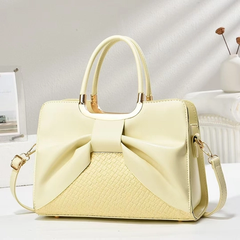 Bolso De Mano Para Mujer Cuero PU Lazo Plisado Tejido Patrón Cocodrilo Bolso De Hombro Asa Metálica Moda Conmutador Elegante