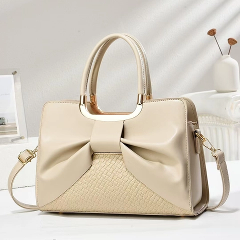 Bolso De Mano Para Mujer Cuero PU Lazo Plisado Tejido Patrón Cocodrilo Bolso De Hombro Asa Metálica Moda Conmutador Elegante