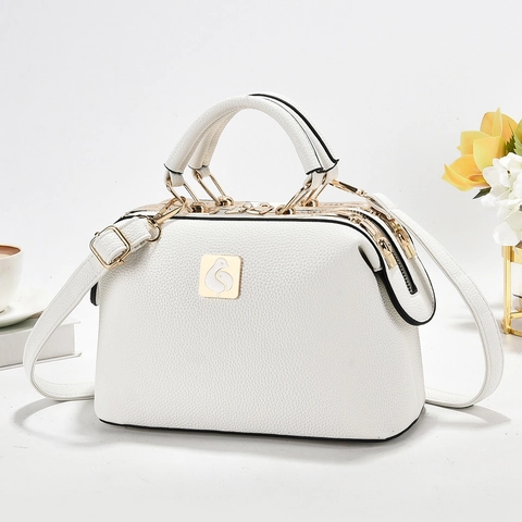Frauen Boston Tasche Gekörntes PU Leder Umhängetasche Handtasche Goldene Hardware Elegante Pendler Tasche