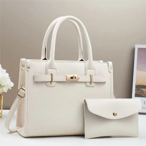 Women Litchi Grain PU Leather Handbag And Crossbody Bag Large Capacity Golden Turn Lock Top Handle Bag Envelope Pouch