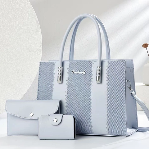 Women Fashion PU Leather 3-In-1 Matching Bag Set Patchwork Tote Handbag Shoulder Messenger Bag Large Capacity Set For Daily Use
