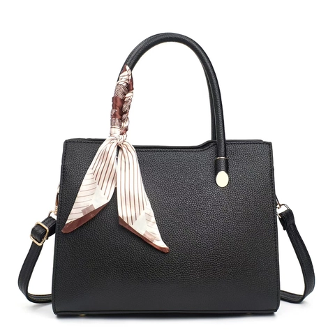 Dames Grote Capaciteit Lychee Patroon PU Leer Handtas Met Zijden Sjaal Retro Modern Top Handle Schoudertas Woon-werkverkeer