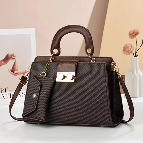 Women Retro PU Leather Woven Texture Handbag And Hanging Pouch Solid Color Crossbody Shoulder Bag For Daily Use Luxury Satchel