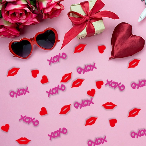 Valentine's Day Paper Confetti Heart Lip XOXO Shape Table Scatters Wedding Anniversary Party Decoration Romantic Pink Red