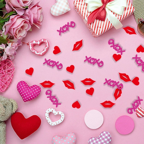 Valentine's Day Paper Confetti Heart Lip XOXO Shape Table Scatters Wedding Anniversary Party Decoration Romantic Pink Red