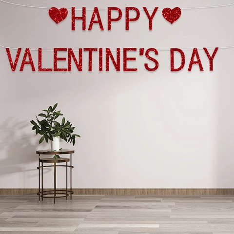 Striscione Happy Valentine's Day Luccicante Ghirlanda di Carta Cuore Decorazione Sospesa Per Festa Matrimonio Casa