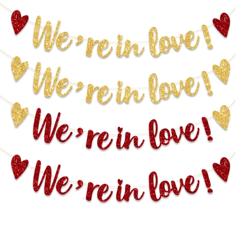 Glitter Paper We're In Love Banner With Heart Decorative Garland For Wedding Valentine's Day Engagement Party Decoration