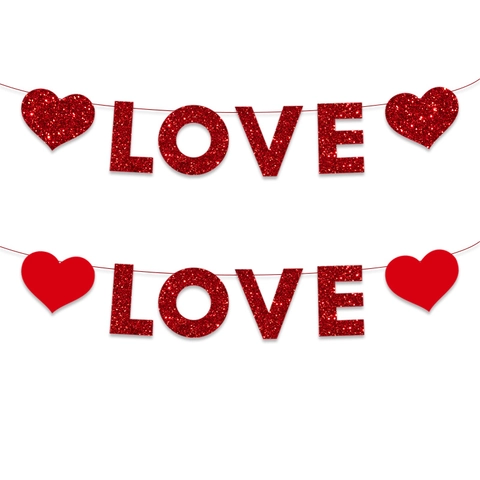 Banner de Corazón con Purpurina Roja para el Día de San Valentín Letras de Amor Decoración Colgante para Boda Aniversario Fiesta