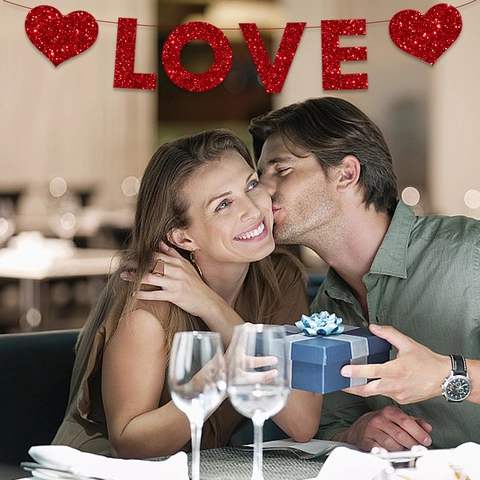Bannière Cœur Rouge Pailletée Saint Valentin LOVE OMG I Love You Be Mine Be My Valentine Guirlande Suspendue Décoration Fête Mariage