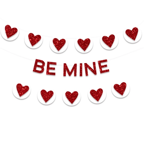 Glitter Be Mine Letter Heart Banner Garland Set For Valentine's Day Wedding Proposal Anniversary Romantic Party Decoration Paper Hanging Ornament