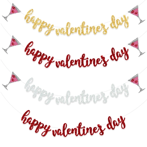 Banner Happy Valentine's Day Glitterato Ghirlanda Romantica in Carta con Lettere e Cuore per Matrimonio Proposta Festa Decorazione da Parete