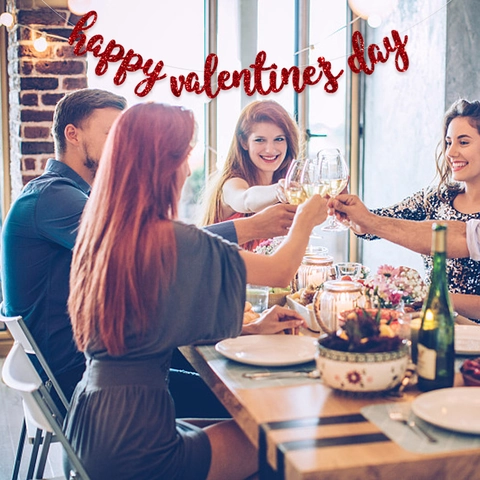 Banner Happy Valentine's Day Glitterato Ghirlanda Romantica in Carta con Lettere e Cuore per Matrimonio Proposta Festa Decorazione da Parete