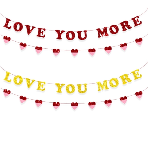 Glitzer Love You More Buchstaben Banner Mit Herz Girlande Wimpelkette Für Valentinstag Hochzeit Jubiläum Party Dekoration