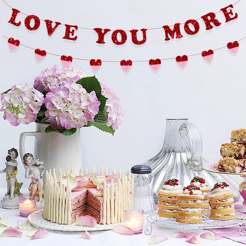 Glitzer Love You More Buchstaben Banner Mit Herz Girlande Wimpelkette Für Valentinstag Hochzeit Jubiläum Party Dekoration