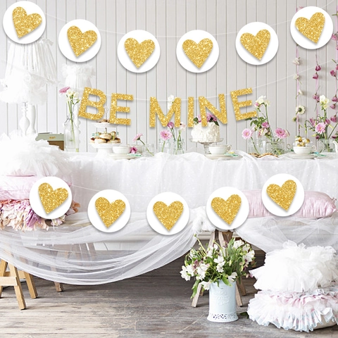 Banner Di San Valentino Be Mine Ghirlanda Di Cuore Glitterato Per Matrimonio Proposta Anniversario Decorazione Di Festa Romantica