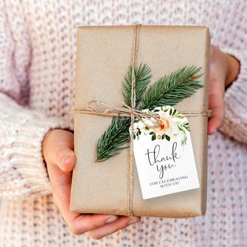Florale Dankeschön Geschenkanhänger Aus Karton Für Hochzeitsfeier Geschenkverpackung Dekoration Aquarell Rosenmuster Elegant