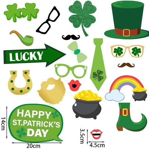 St Patricks Day Fotorequisiten Grüne Kleeblatt Papier Maske Hut Schnurrbart Brille Irische Party Dekoration Zubehör Glücklicher Leprechaun