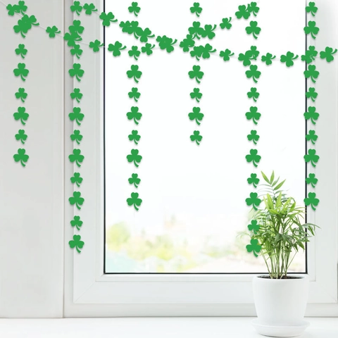 Green Shamrock Clover Leprechaun Hat Paper Garland Decoration For St Patrick's Day Party Backdrop Irish Festival Home Wall
