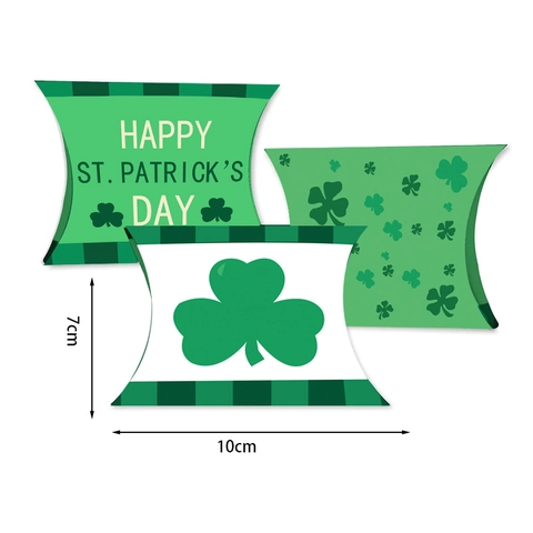 St Patrick's Day Grünes Kraftpapier Kissen Süßigkeitenbox Kleeblatt Muster Happy St Patrick's Day Geschenkbox Party Mitgebsel