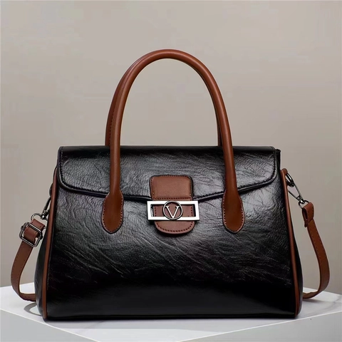 Borsa Tote Vintage Da Donna In Pelle PU Grande Capacità A Mano Tracolla Rimovibile Tinta Unita Elegante Da Lavoro
